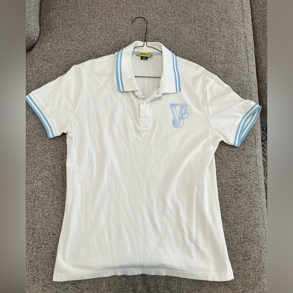 Versace jeans Cotton Polo shirt size Medium  Light blue and white